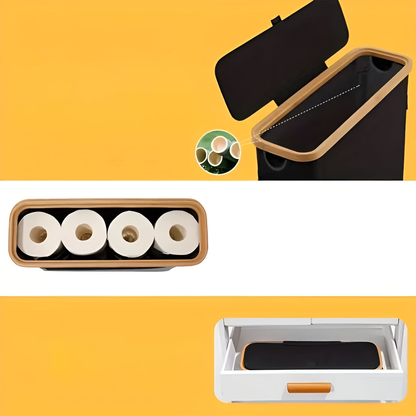 Large Toilet Paper Holder with Lid – Space-Saving and Foldable | Wood Frame for Bathroom and Toilet | Skanto