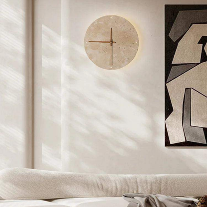 Travertine Wall Clock with LED Light – Minimalistic & Decorative | High-Quality Natural Stone Clock | Bowlift