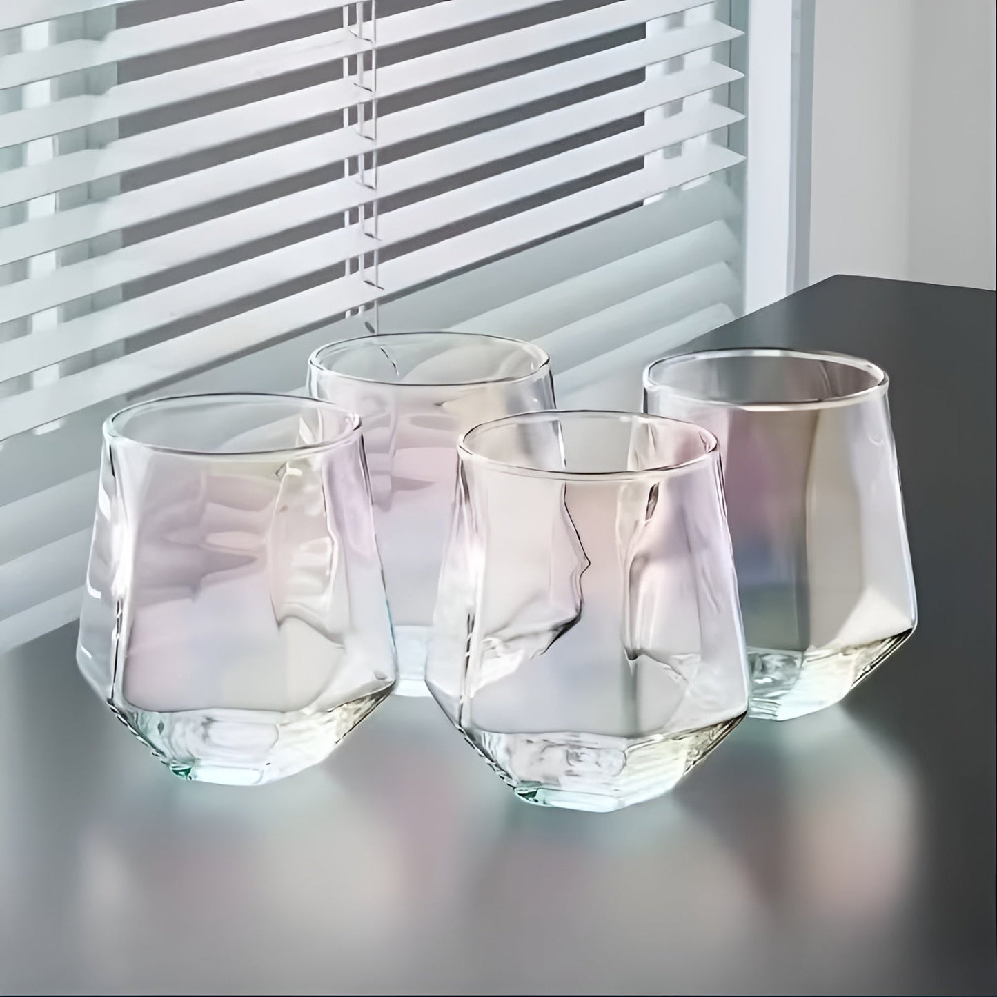 Glass Cup in Transparent Design, 4-Piece Set – Stylish and Decorative Design | 300 ml Glass Cup for Water, Juice, and Tea | Bowlift