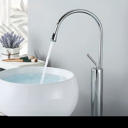 Basin mixer tap with a brushed finish – Deck-mounted tap, hot and cold mixer, brass fitting for residential use