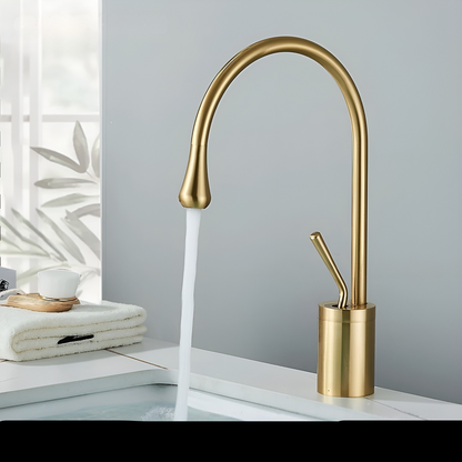 Basin mixer tap with a brushed finish – Deck-mounted tap, hot and cold mixer, brass fitting for residential use