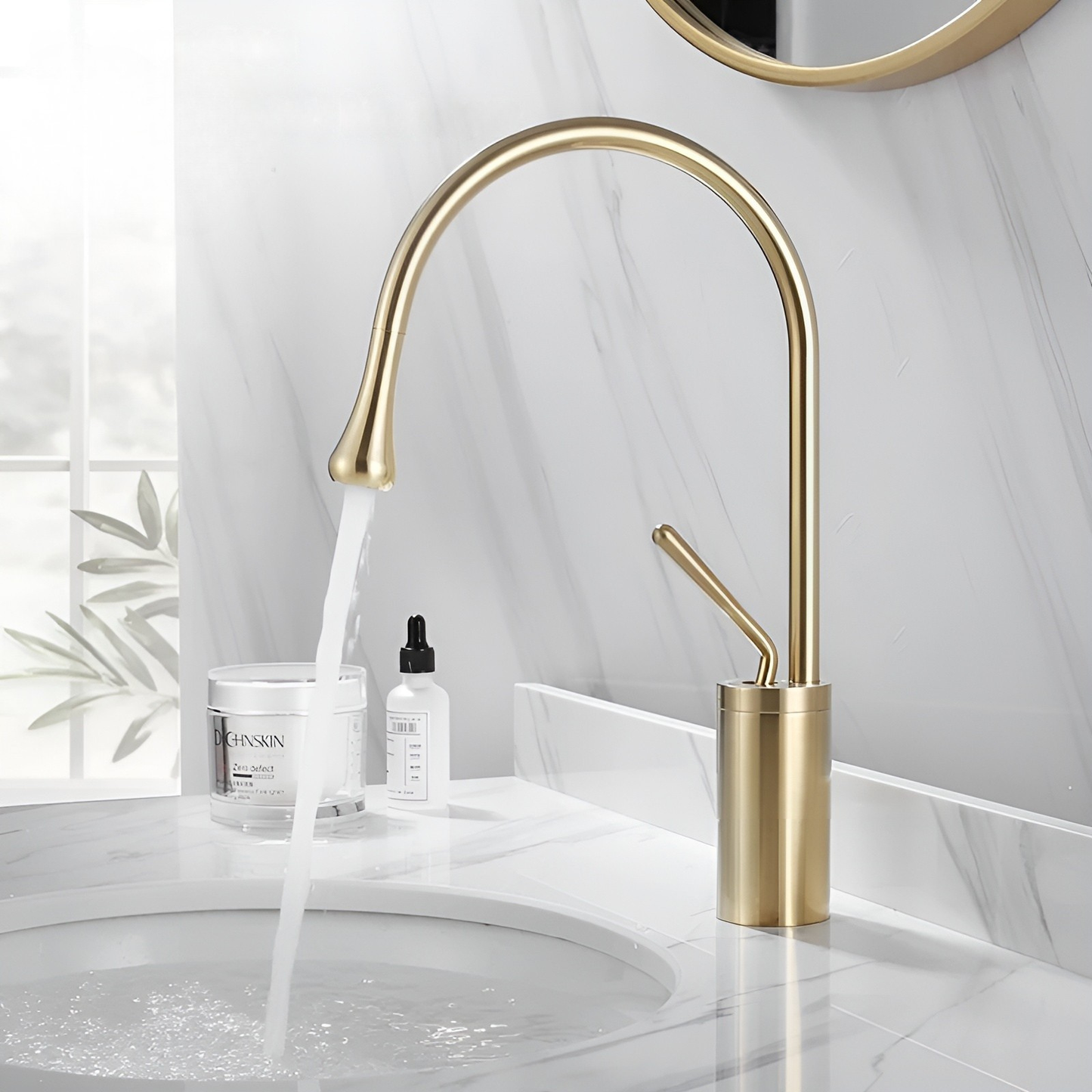 Basin mixer tap with a brushed finish – Deck-mounted tap, hot and cold mixer, brass fitting for residential use
