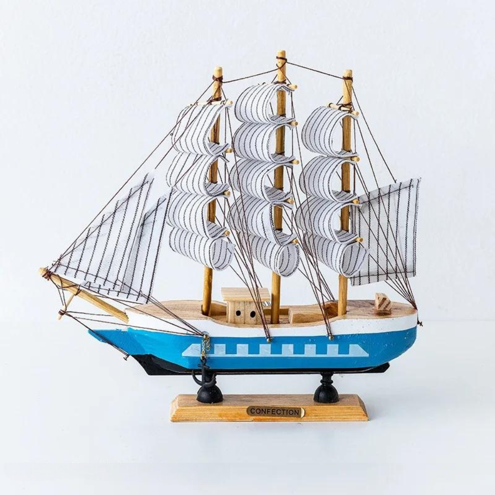 BowLift | Royaleva Nordic Wood Sailboat Sculpture - LED illuminated decorative piece, battery-operated