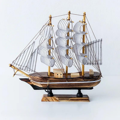 BowLift | Royaleva Nordic Wood Sailboat Sculpture - LED illuminated decorative piece, battery-operated