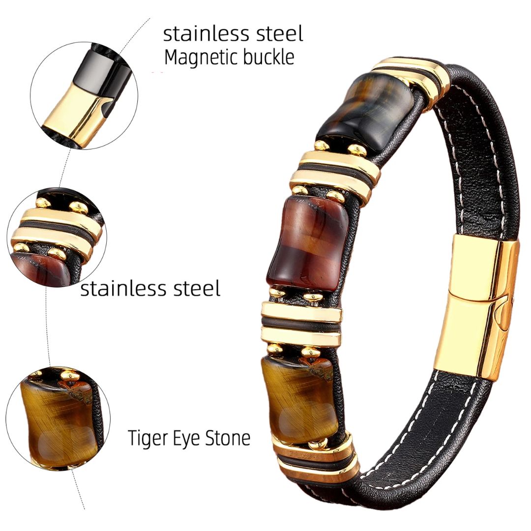 BowLift | Leather Bracelet with Tiger Eye Natural Stone