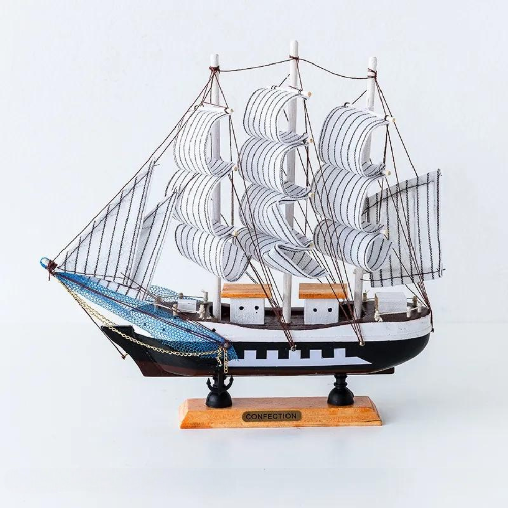 BowLift | Royaleva Nordic Wood Sailboat Sculpture - LED illuminated decorative piece, battery-operated