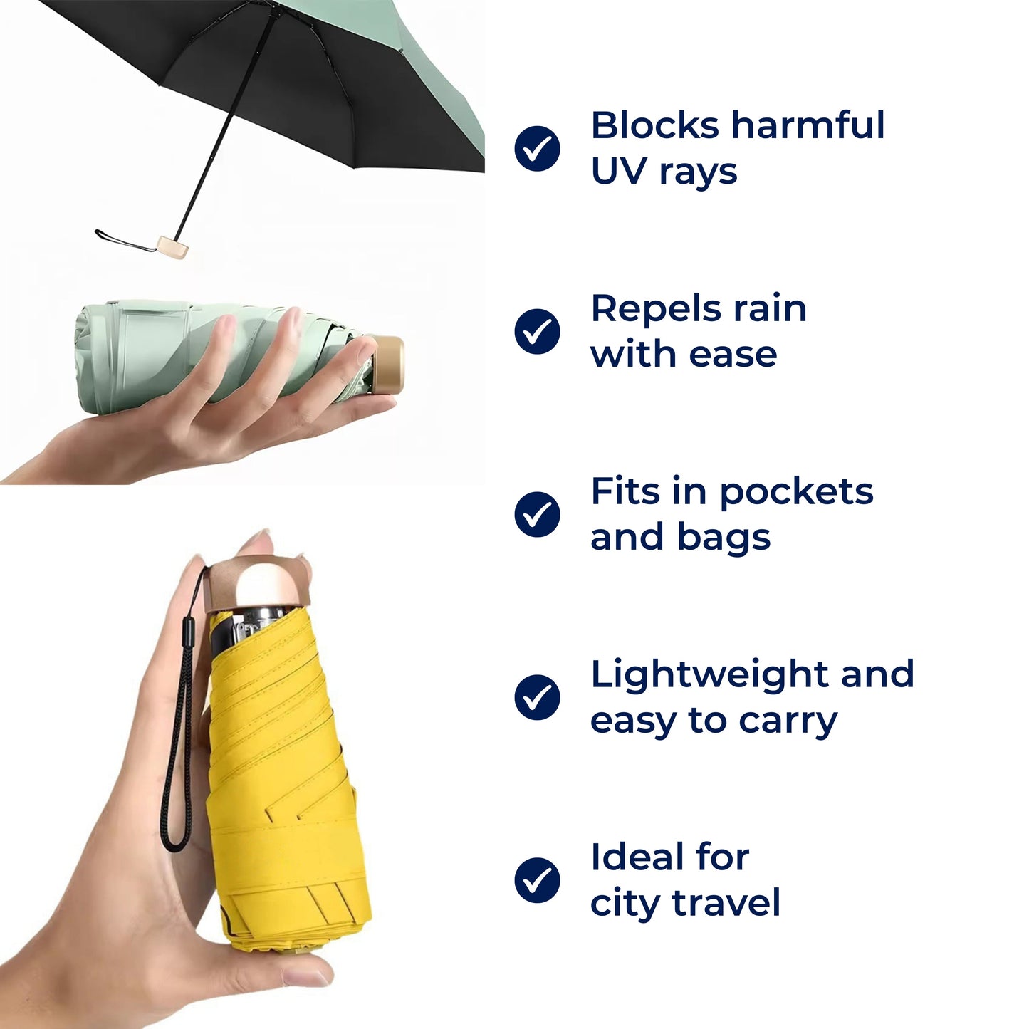 UrbanBrolly | Mini foldable umbrella UV – Sun protection UPF 50+ – Water-repellent – Lightweight and pocket-friendly for travel use Karnz