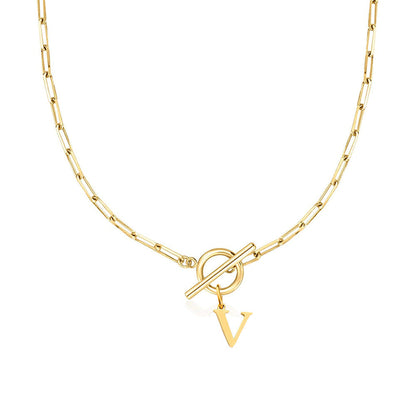 Karnz | Paperclip Initial Letter Circle Lock Necklace