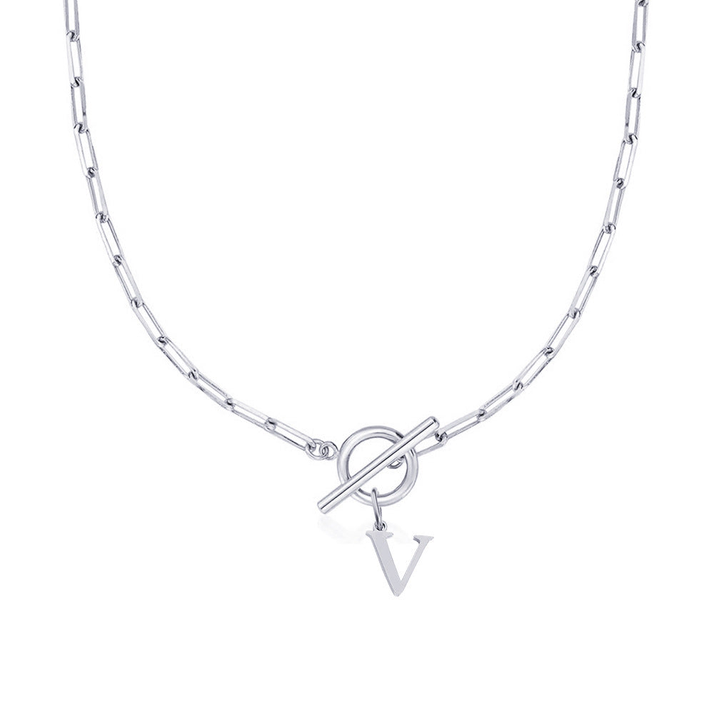 Karnz | Paperclip Initial Letter Circle Lock Necklace