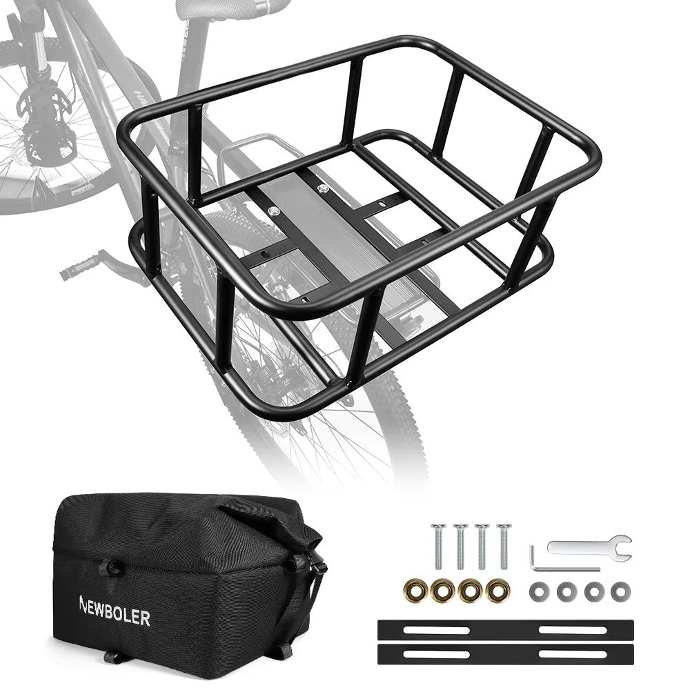 Skanto | Heavy-Duty Rear Bike Basket with Rack – Large Metal Bicycle Carrier for Groceries, Commuting & E-Bikes