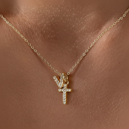 Skanto | Dainty Diamond Initial & Cross Necklace