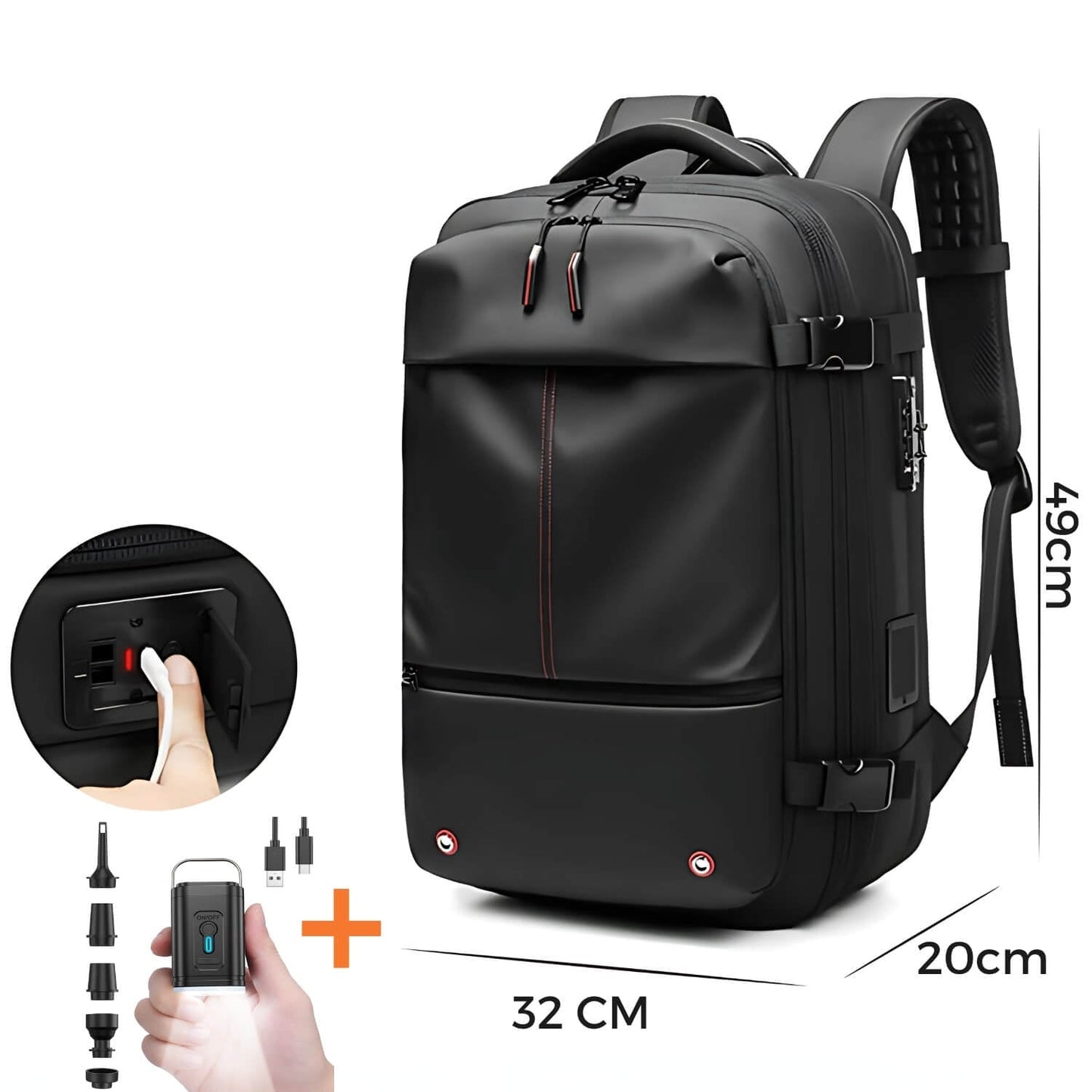 BowLift | VacuPro – Compression Travel Backpack with Built-In Vacuum System | Space-Saving Cabin Bag