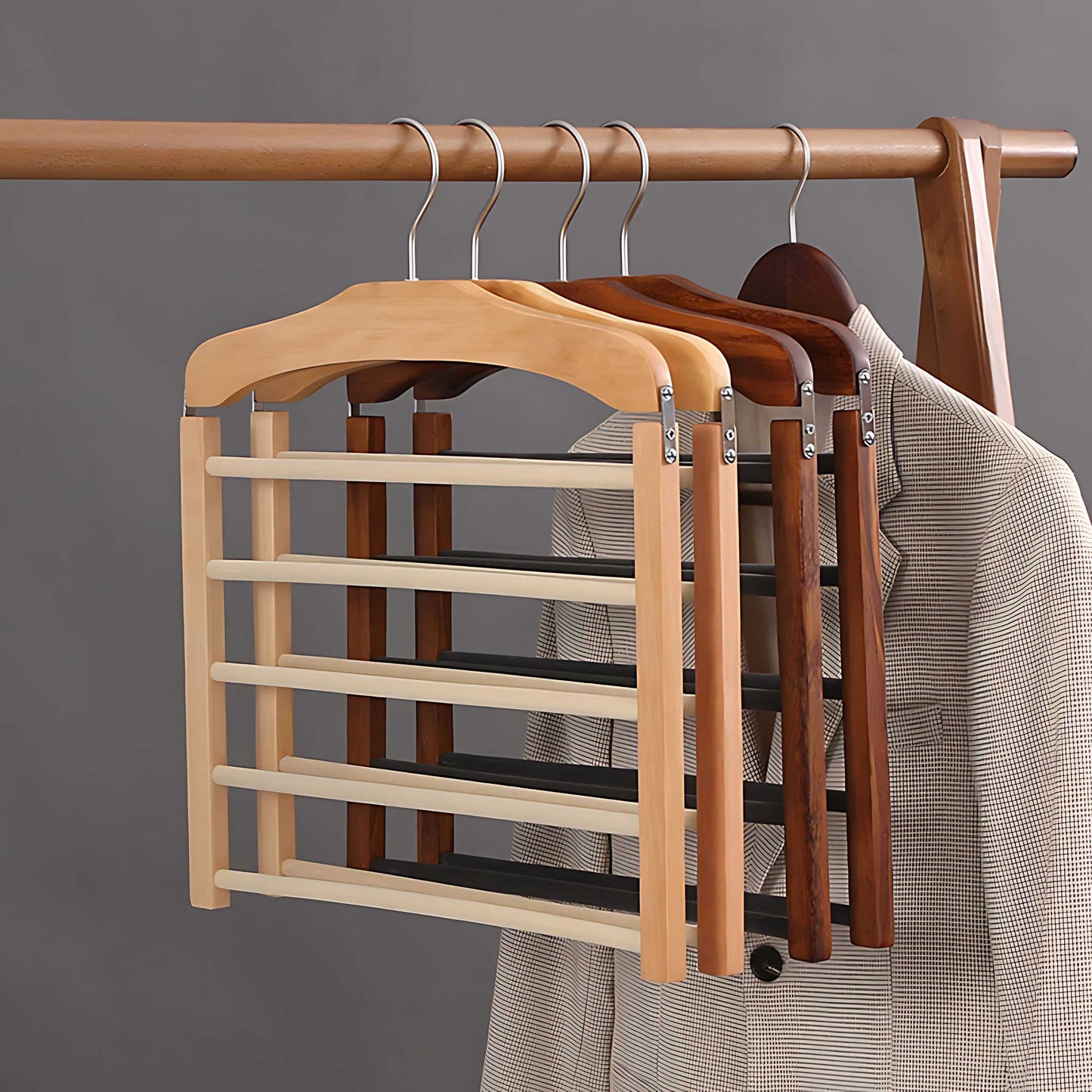 Skanto | Varden Multi-Tier Wardrobe Hanger – Space-Saving Wood and Metal Clothing Organizer