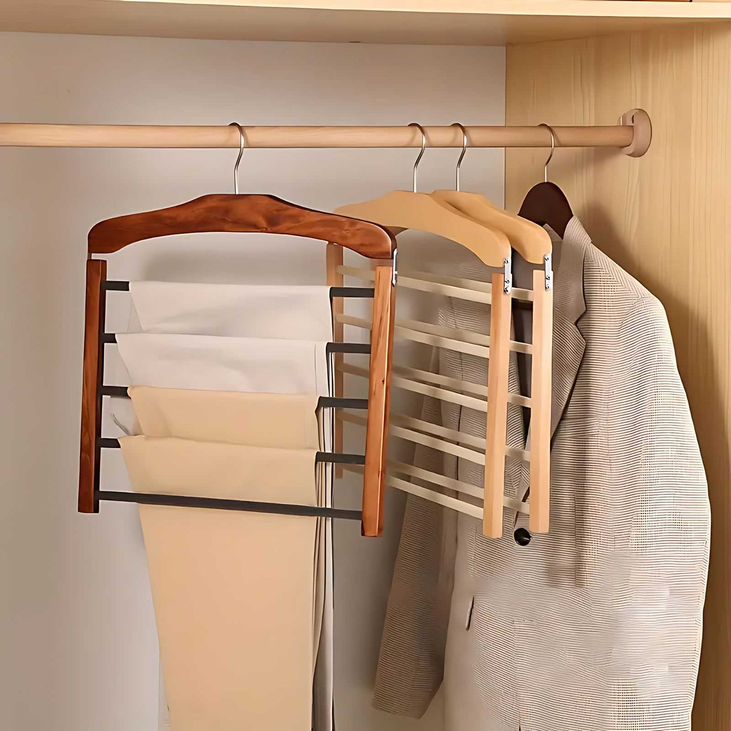 Skanto | Varden Multi-Tier Wardrobe Hanger – Space-Saving Wood and Metal Clothing Organizer