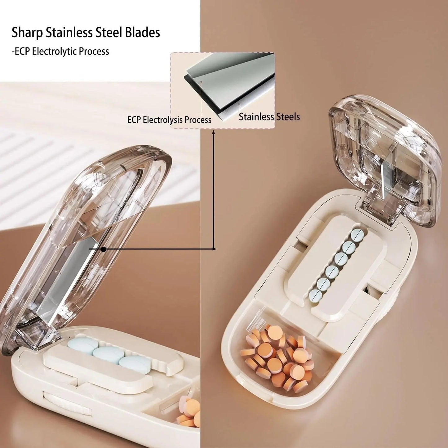 Adjustable pill cutter with precision blade