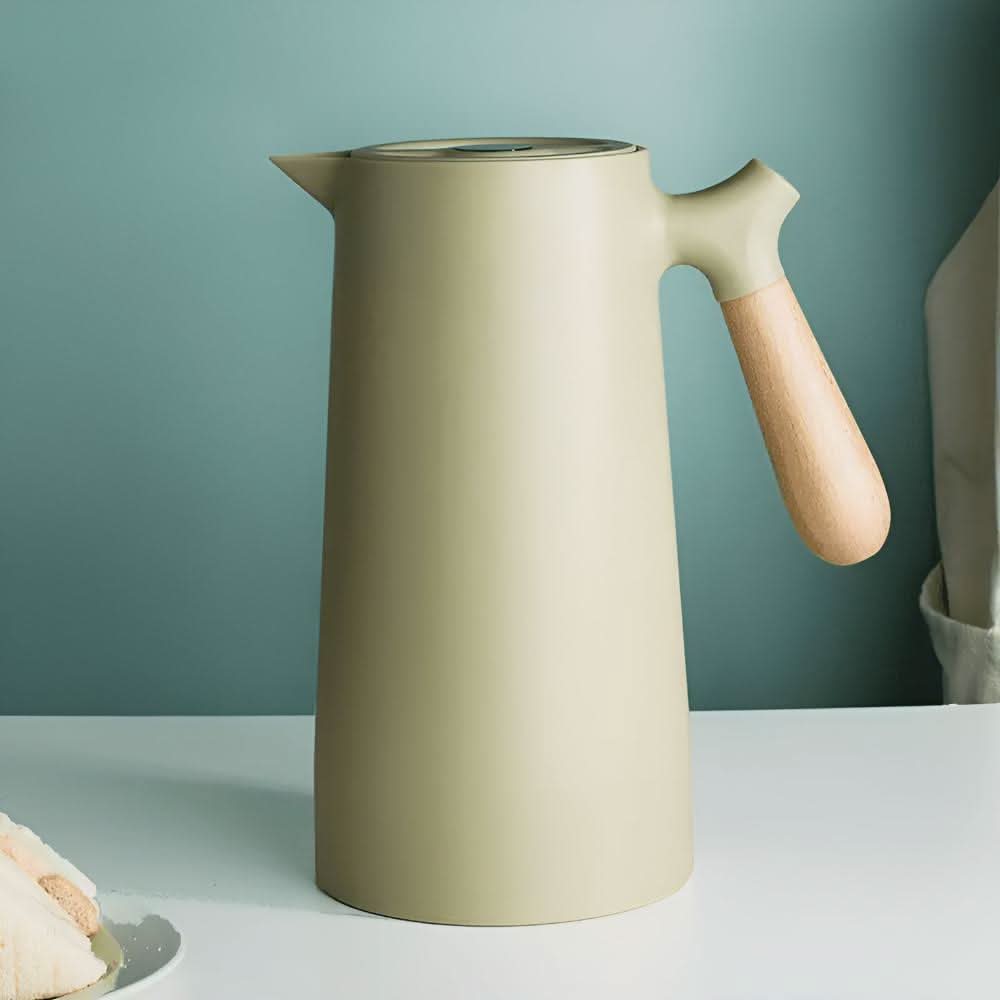 Skanto | Elegant Double-Walled Glass Carafe with Wooden Handle for Hot and Cold Drinks