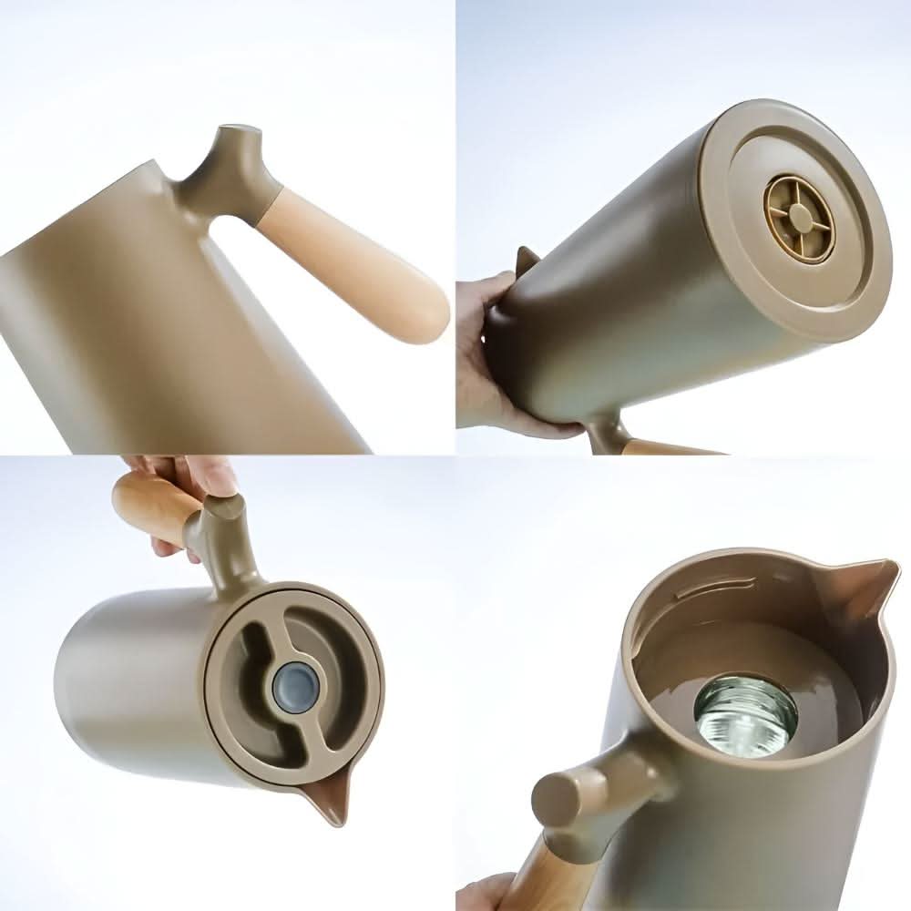 Skanto | Elegant Double-Walled Glass Carafe with Wooden Handle for Hot and Cold Drinks