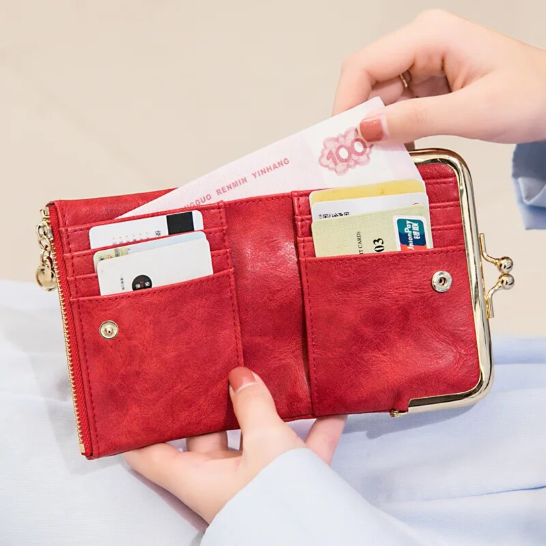 BowLift | Leather Wallet with Vintage Kiss Lock Closure