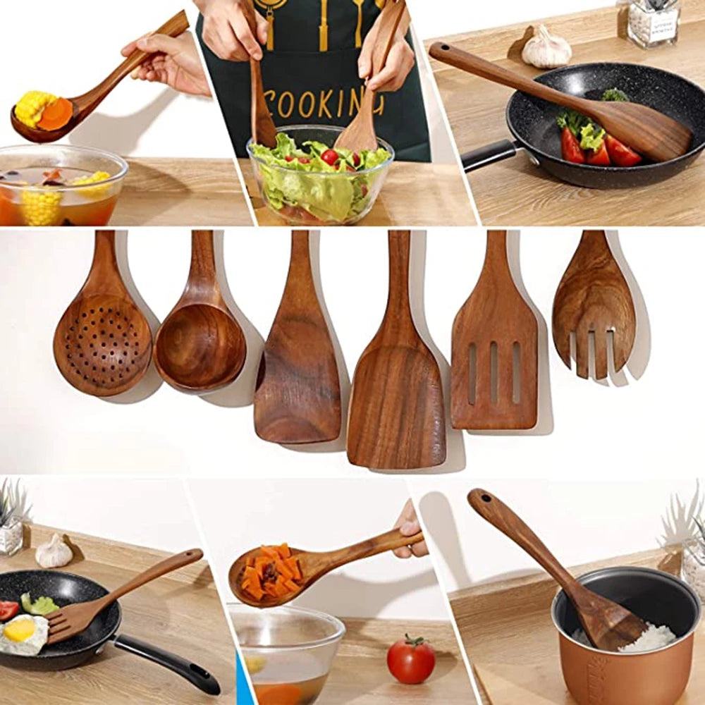 Skanto | Elegant Organic Teak Kitchen Utensil Collection for Every Chef - Non-Scratch & Easy to Clean