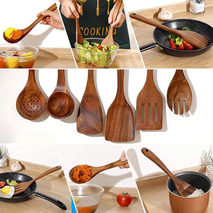 Skanto | Elegant Organic Teak Kitchen Utensil Collection for Every Chef - Non-Scratch & Easy to Clean