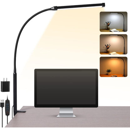 Kalsten | LED Desk Lamp with Lamp, eye-friendly Clip-On Lights for the Home Office, 3 Modes 10 Brightness Levels, long flexible Gooseneck, Metal, Swing Arm Architect Task Desk Lamps with USB Adapter, White