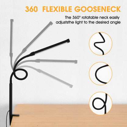 Kalsten | LED Desk Lamp with Lamp, eye-friendly Clip-On Lights for the Home Office, 3 Modes 10 Brightness Levels, long flexible Gooseneck, Metal, Swing Arm Architect Task Desk Lamps with USB Adapter, White