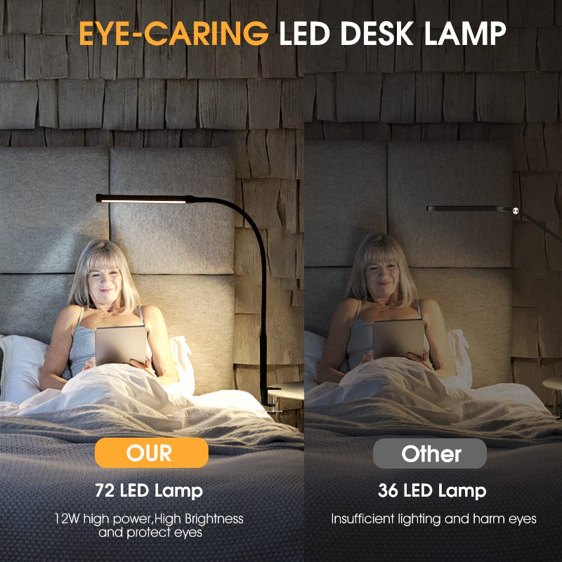 Kalsten | LED Desk Lamp with Lamp, eye-friendly Clip-On Lights for the Home Office, 3 Modes 10 Brightness Levels, long flexible Gooseneck, Metal, Swing Arm Architect Task Desk Lamps with USB Adapter, White