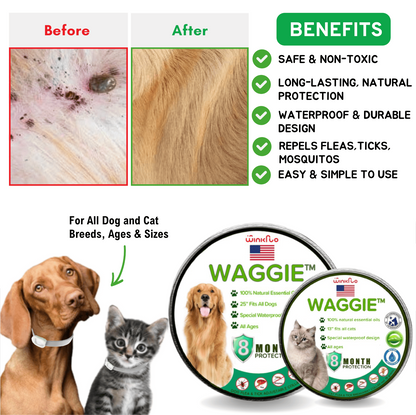 Skanto | Waggie - Natural Flea, Tick, & Mosquito Collar (Safest 8+ Months Protection)