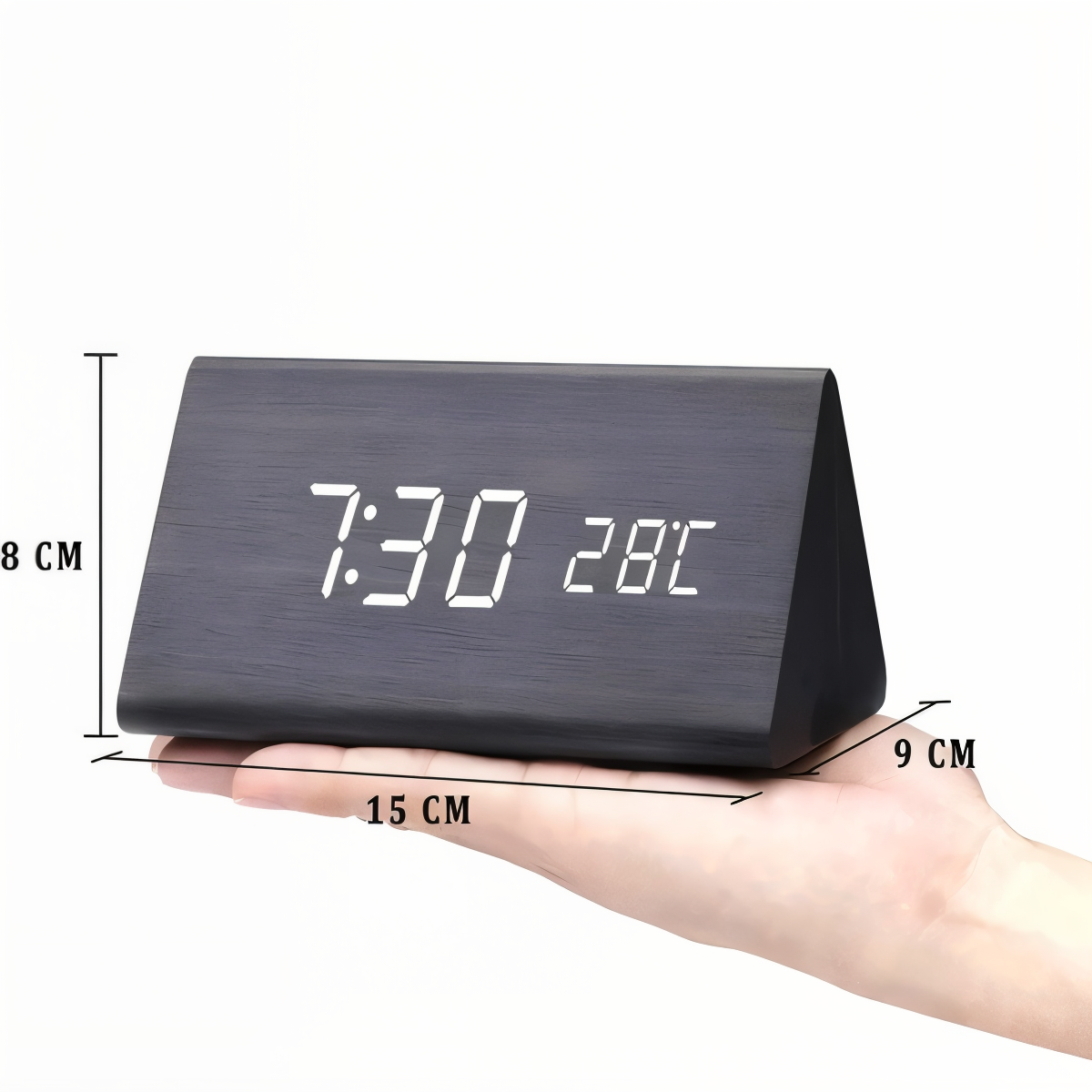 BowLift | WakeyCue | Modern Wooden LED Digital Alarm Clock with Temperature & Humidity Display