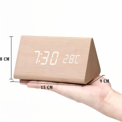 BowLift | WakeyCue | Modern Wooden LED Digital Alarm Clock with Temperature & Humidity Display