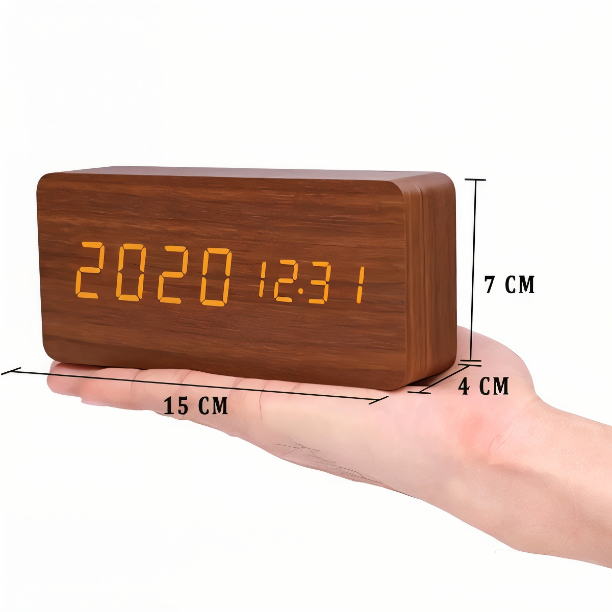 BowLift | WakeyCue | Modern Wooden LED Digital Alarm Clock with Temperature & Humidity Display