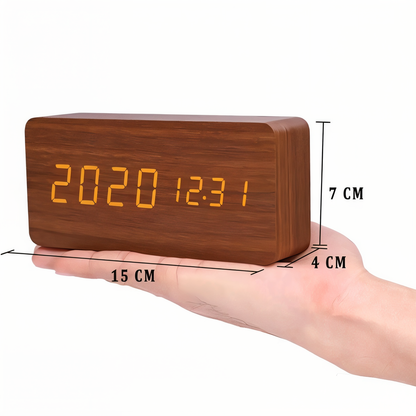 BowLift | WakeyCue | Modern Wooden LED Digital Alarm Clock with Temperature & Humidity Display