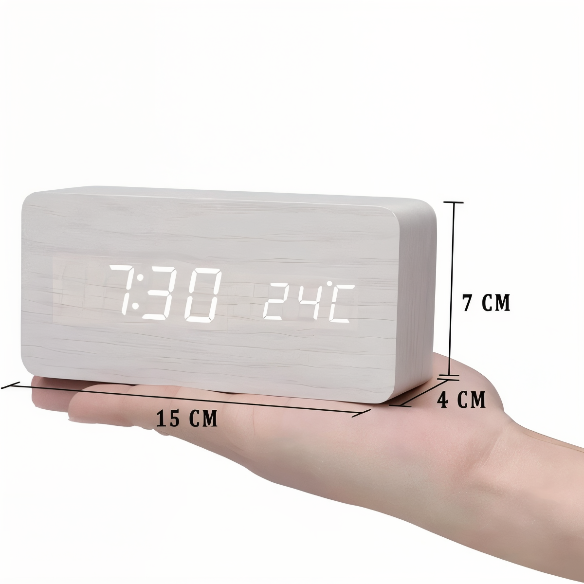 BowLift | WakeyCue | Modern Wooden LED Digital Alarm Clock with Temperature & Humidity Display