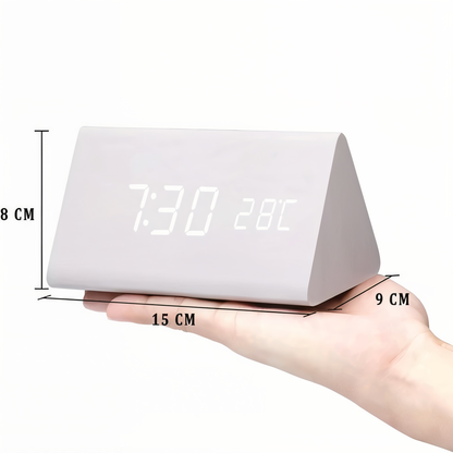 BowLift | WakeyCue | Modern Wooden LED Digital Alarm Clock with Temperature & Humidity Display