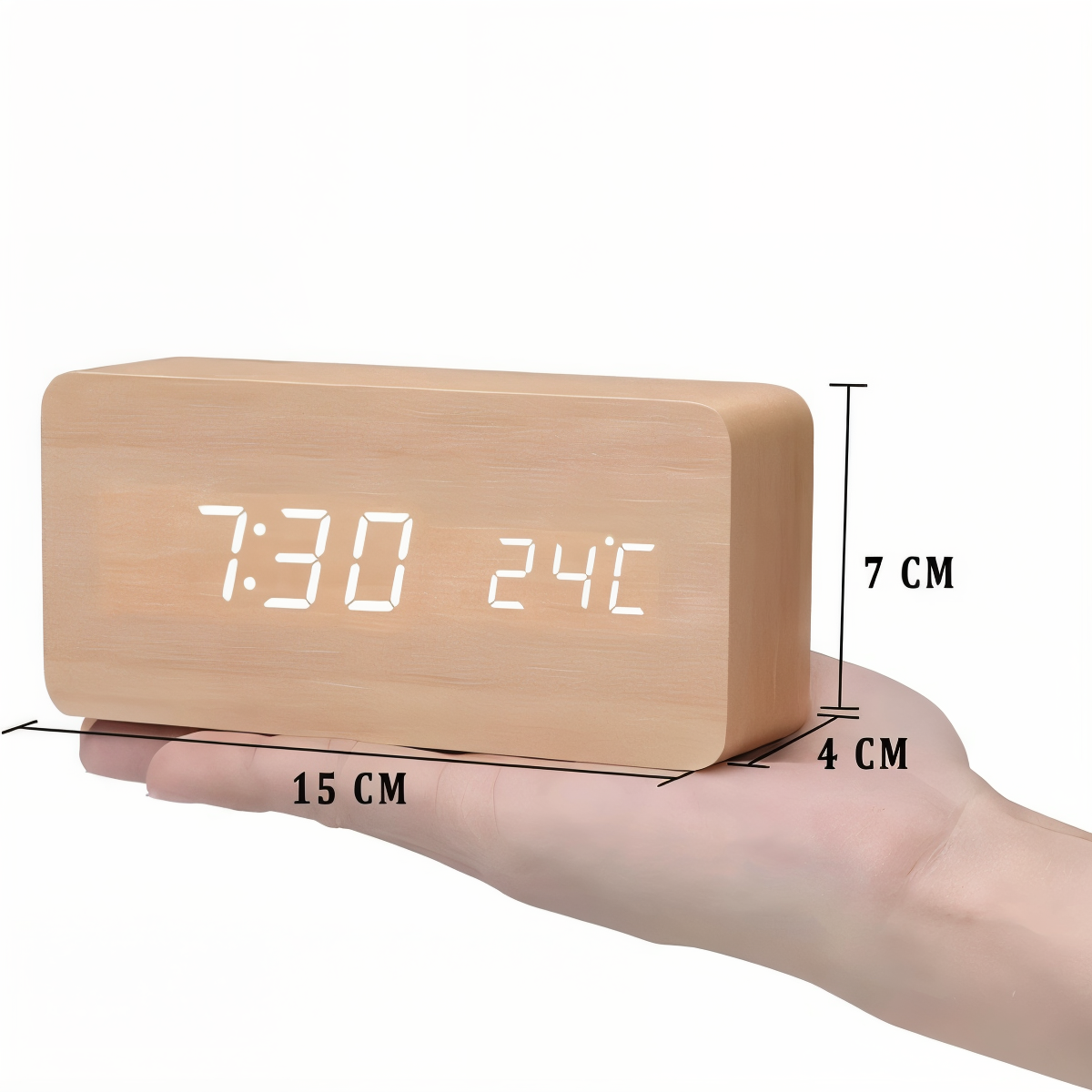 BowLift | WakeyCue | Modern Wooden LED Digital Alarm Clock with Temperature & Humidity Display