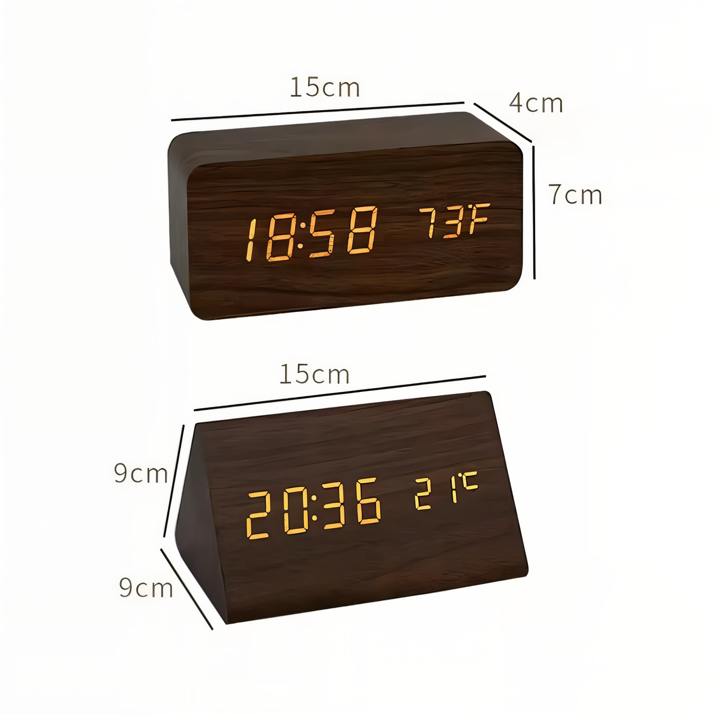 BowLift | WakeyCue | Modern Wooden LED Digital Alarm Clock with Temperature & Humidity Display