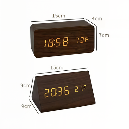 BowLift | WakeyCue | Modern Wooden LED Digital Alarm Clock with Temperature & Humidity Display