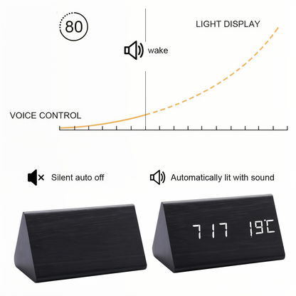 BowLift | WakeyCue | Modern Wooden LED Digital Alarm Clock with Temperature & Humidity Display