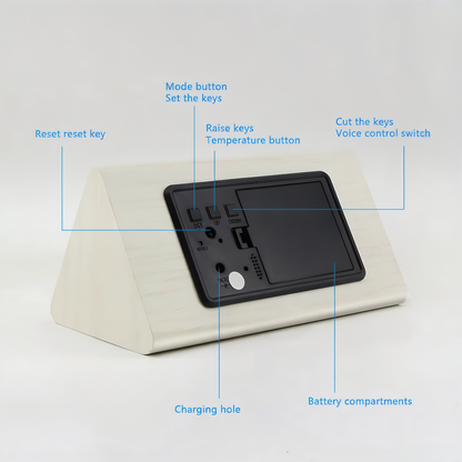 BowLift | WakeyCue | Modern Wooden LED Digital Alarm Clock with Temperature & Humidity Display