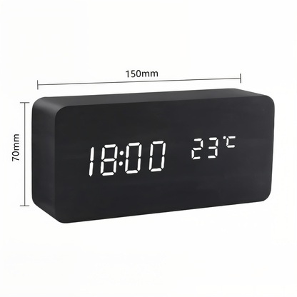BowLift | WakeyCue | Modern Wooden LED Digital Alarm Clock with Temperature & Humidity Display