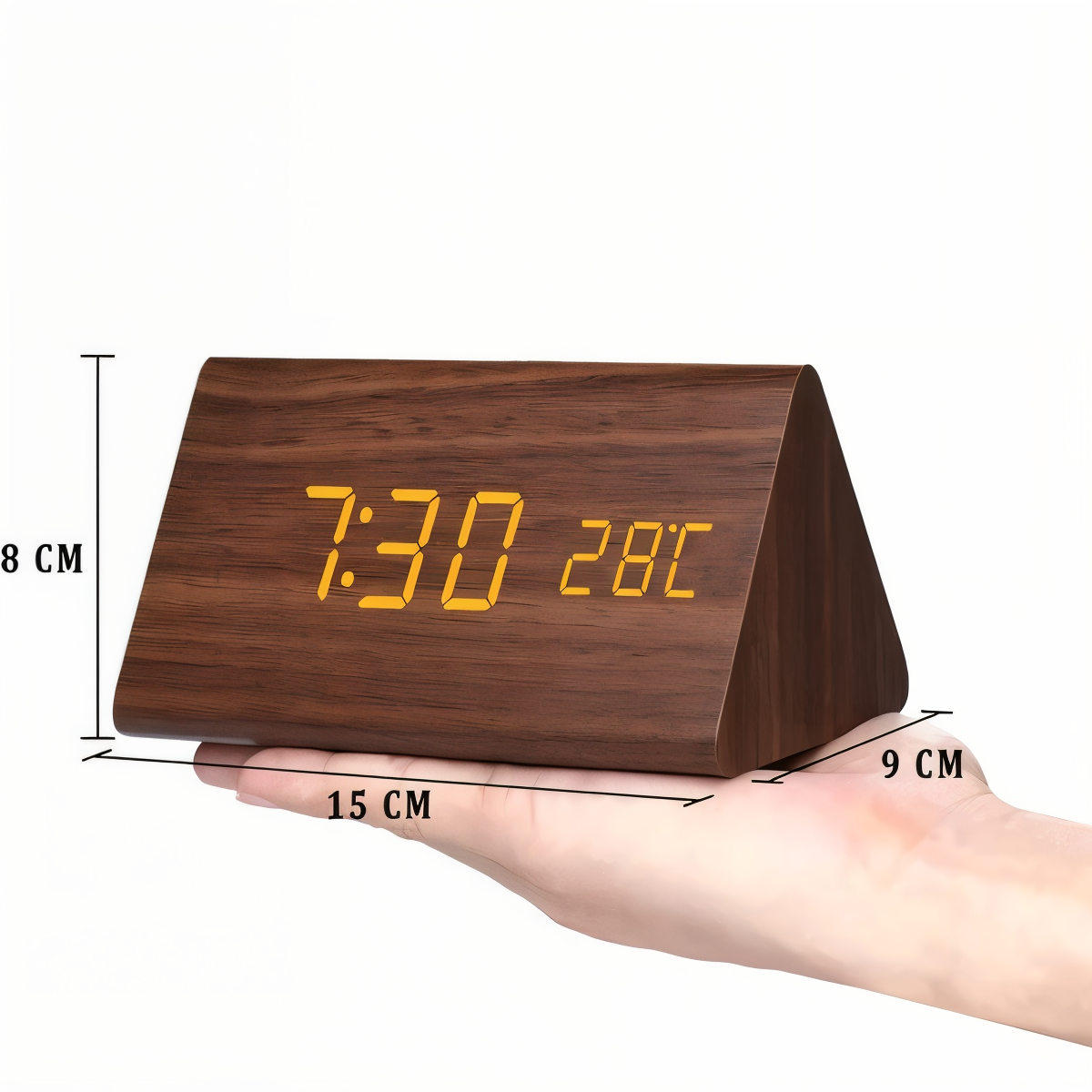 BowLift | WakeyCue | Modern Wooden LED Digital Alarm Clock with Temperature & Humidity Display