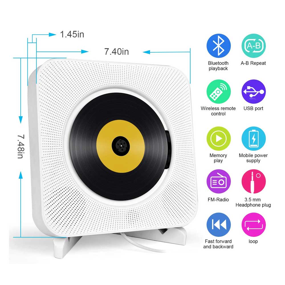 Skanto | Portable CD Player | Bluetooth, USB and FM Radio | White