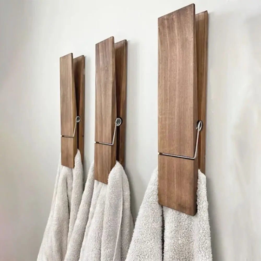 Skanto | Wall-Mounted Towel Clip – No Drilling – Modern Wood Design – Strong Adhesive Surface