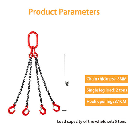 BowLift | Lifting Chain Sling, 5 Ton G80 Chain Four-Leg Hook And Ring Combination Complete Set Of Crane Sling,Lifting Tools