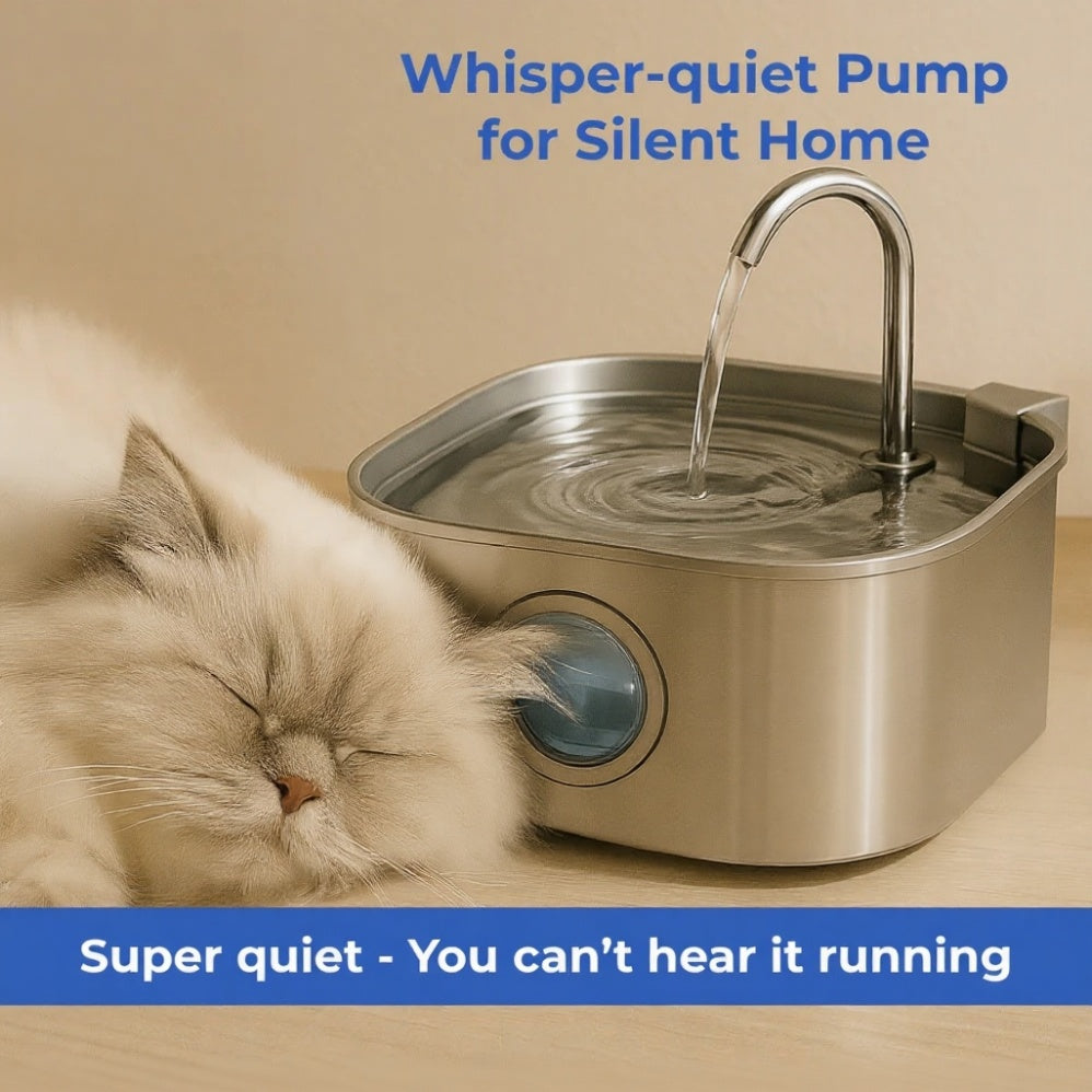 Skanto | AquaSoft Whispering Quiet Pet Drinking Fountain – 3.2L with LED, Stainless Steel & 5-Stage Filtration