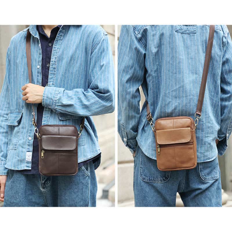 Skanto | Men's Small Genuine Leather Shoulder Bag – Compact Crossbody with Adjustable Strap