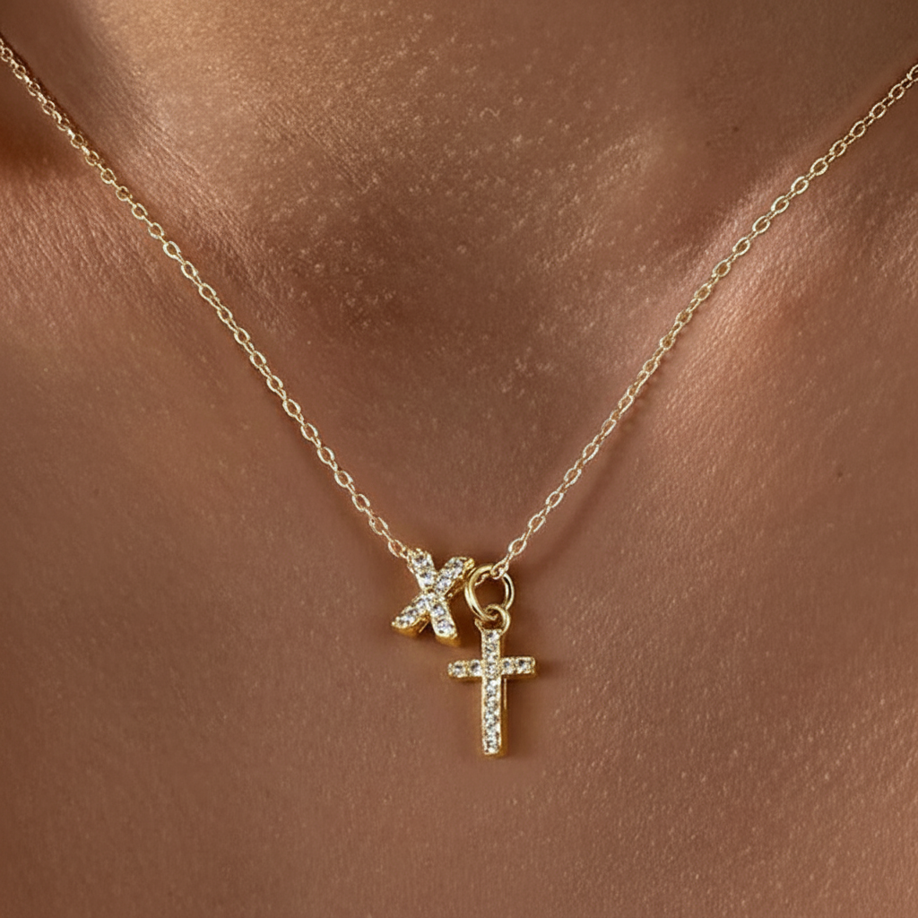 Brehn | Delicate Diamond Initial & Cross Necklace