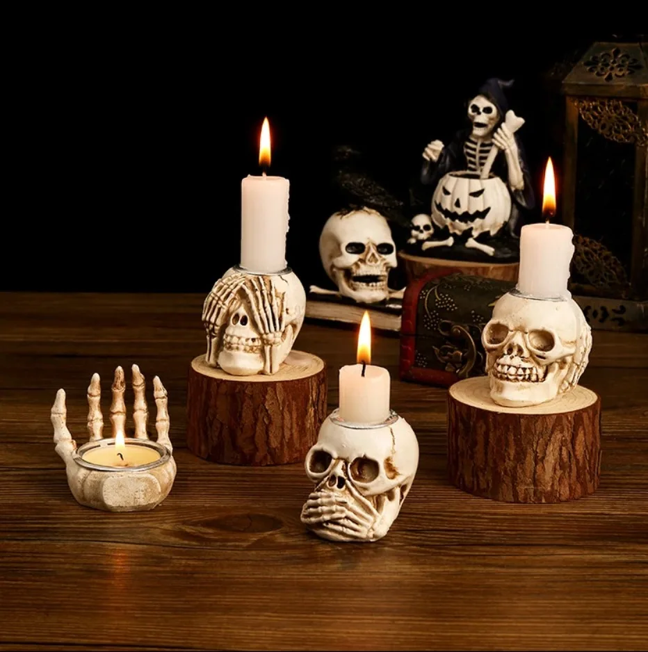 Frendorf | Skull Glow Skullight 3pc Halloween Skull Candlestick Set