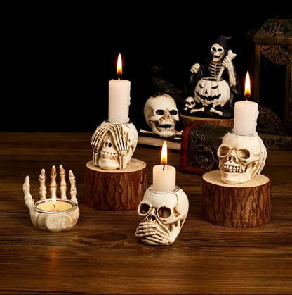 Frendorf | Skull Glow Skullight 3pc Halloween Skull Candlestick Set