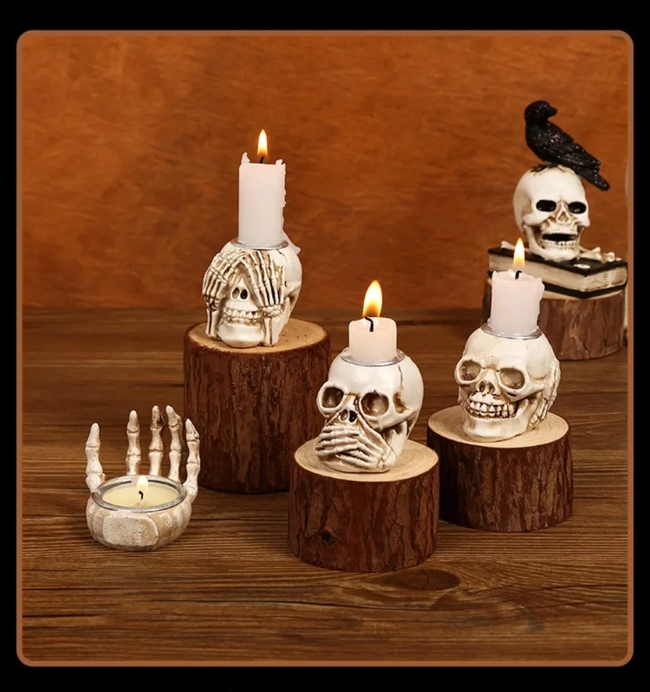 Frendorf | Skull Glow Skullight 3pc Halloween Skull Candlestick Set